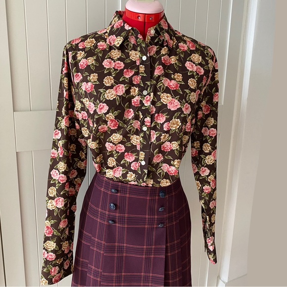 Jones New York Signature Blouse, 100% Cotton, Floral, Brown/Pink, Women's (US M) - Picture 1 of 10
